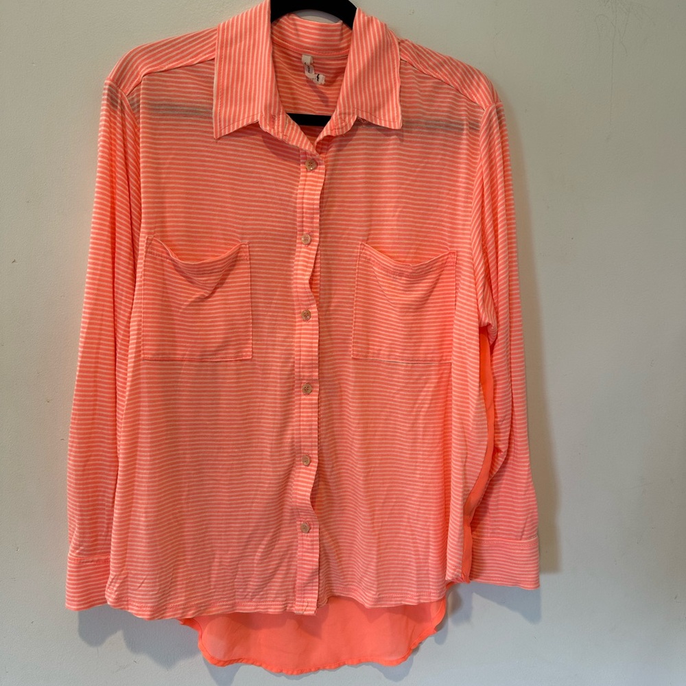 Willow & Clay Striped Coral Button-Up Shirt